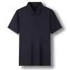 Camiseta de Manga Corta Fina con Cuello de Solapa de Color Sólido para Verano Moda Masculina Camiseta de Seda de Morera para Padre Top Casual para Hombre