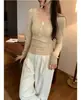 Elegante diseño de botones, suéter de punto con cuello en U, corto para mujer, corte ajustado, estilo jersey, nuevo top básico moderno