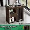 Mesa de té móvil, mueble auxiliar, mesa lateral de sofá, mueble de té con almacenamiento, mesa de té de bambú y madera con ruedas y hervidor incorporado