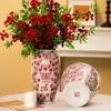 Vaso Cerâmico Estilo Chinês com Borboletas Vermelhas, Recipiente para Arranjo de Flores Multiespecificação, Conjunto de Potes de Armazenamento, Peça de Decoração para Entrada de Sala de Estar