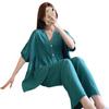 Pijama de Algodón Seda para Mujer Verano Delgado Manga Corta Talla Grande Holgado Traje Conjunto Primavera y Otoño Rayón Estampado Ropa para el Hogar