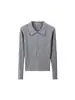 Top de punto con cuello solapa y manga larga estilo coreano para mujer, Novedades Primavera Otoño, Talla Pequeña, Adelgazante, Versátil, Rejuvenecedor, Dulce, Corto