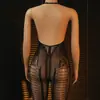 Lencería sexy para mujer, estilo europeo y americano, body de una pieza de rejilla con entrepierna abierta
