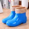 Zapatos de agua, botines de lluvia cortos, botas de cocina para mujer, con forro de polar, resistentes al desgaste, antideslizantes, de goma, modernos, para lavar platos, impermeables y cálidos, para adultos