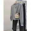 Cárdigan de punto gris de imitación de dos piezas para principios de otoño, suéter para mujer de primavera/otoño/invierno, top de punto estilo francés para figuras petite