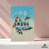 Conjunto Original de 5 Cartões Postais Pintados à Mão de Dali, Yunnan, Apresentando Estilo Gato de Azulejo, Mapa dos Pontos Turísticos e Lembranças