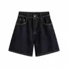 682091 anti-decoloración, buen ajuste, estilo unisex, pantalones vaqueros de color original de longitud media para mujer, shorts de pierna ancha