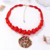 Collar con Colgante de Concha de Vieira con Estampado de Leopardo de Aleación con Perlas, Estilo Casual Oceánico de Moda Simple Europeo y Americano, Accesorios para Mujer