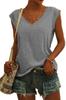 Camiseta de manga corta holgada informal con cuello en V y mangas cortas de color liso europeo y americano de Amazon 2021 para mujer