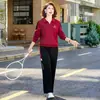 Atuendo de Otoño para Mamá de Mediana Edad: Conjunto de Dos Piezas Casual Deportivo y Top Elegante con Solapa de Manga Larga, Ligero, para Personas de 40-50 Años