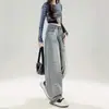 Jeans Rasgados Retrô Americano Azul para Mulheres 2025 Primavera e Verão Novo Reto Solto Emagrecedor Perna Larga Calças Compridas