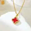 Estilo Popular de Douyin Collar de Trébol de Cuatro Hojas con Diamantes Completos para Mujer Diseño de Doble Cara Blanco y Negro Sentido de Diseño Cadena para Clavícula de Influencer Gargantilla de Oro de 18k para Mujer
