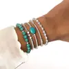 Pulseira de cartão de papel kraft elástica com contas CCB imitação de turquesa, estilo étnico retrô, para mulheres, conjunto de 5 peças