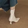 Pies muy suaves sin cansancio ~ 7 cm Estilo francés cabeza cuadrada pequeña botas elásticas finas con cremallera de tacón alto 2024 nuevo