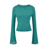 Blusa de tricô feminina estilo coreano com mangas sino vazadas, outono casual, slim fit, cor sólida, visual emagrecedor, peça para cobrir da moda