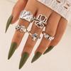 Conjunto de 7 Anillos Estilo Étnico Retro Transfronterizo Europeo y Americano Hongo Corazón Luna Hoja Plata Antigua