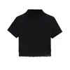 Deseo Puro Sexy Chica Caliente Diseño de Encaje Empalmado Cuello Medio Alto Ajustado Cintura Alta Ombligo Camiseta Corta Top de Mujer