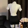 Man Yu Ropa Interior Sexy Uniforme de Secretaria Ol para Mujer Camisa con Cordones Conjunto de Dos Piezas Falda Bodycon de Tentación 9628