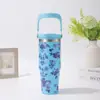 Taza de Coche Portátil de Aspecto Premium con Diseño Floral Creativo, Termo de Acero Inoxidable, Taza de Hielo Portátil de Gran Capacidad para Exteriores