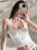 Camisola Branca Halter Colete de Verão Feminino com Bojo Laço Renda Interior Spice Girl Roupa Exterior Top
