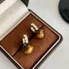 Pendientes Vintage de Ámbar y Ojo de Tigre para Mujer, Temperamento de Lujo Ligero, Pendientes Versátiles de Moda