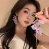 Nuevos Pendientes de Flor con Borlas de Malla Morada para Mujer, Elegantes Pendientes Largos Colgantes, Accesorios para Orejas Únicos y Audaces