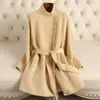 Abrigo de lana de alpaca para mujer, nueva colección otoño/invierno 2026, cuello alto, abrigo de lana de longitud media, estilo elegante para mujeres petite