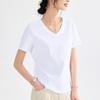 Camiseta Feminina Manga Curta Gola V Algodão Mercerizado Ombro Normal Toque Fresco 2026 Nova Camiseta de Algodão de Verão Fina Solta Meia Manga Top de Verão