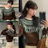 Tiro real: Suéter de tricô de alta qualidade estilo Fair Isle coreano, macio e aconchegante, com gola redonda, blocos de cor, para mulheres, estilo solto e casual