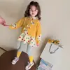 Conjunto de Roupa para Meninas para Primavera e Outono 2026 Novo Estilo Laço Infantil Roupa Falsa de Duas Peças Roupa de Primavera Leggings de Menina