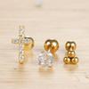 Pendientes de acero inoxidable con circonitas redondas de cuatro garras para mujer, conjunto de tres piezas con cruz pequeña con incrustaciones de diamantes