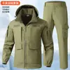 Traje de camuflaje con forro polar para otoño e invierno para hombre con capucha desmontable, chaqueta de trabajo exterior resistente al agua