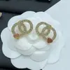 25P Brincos Chanel Duplo C Clássicos Cravejados com Diamantes, Versão de Luxo, Novos Brincos de Moda Versáteis em Formato de Coração, Estilo Vintage Atacado