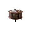 Mesa de Centro Vintage de Madeira Maciça Estilo Francês, Combinação Redonda Estilo Retrô, Mesa de Chá Longchong Antiga Doméstica de Vidro Estilo Americano