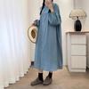 Vestido de Manga Larga Color Sólido Estilo Literario Primavera Retro Cuello Redondo Abotonadura Sencilla Elegante Suelto Casual Cárdigan Vestido Largo