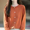 Cardigã de Malha de Algodão Feminino Simples Suave Gola Redonda Botão Solto Temperamento Sweater Redutor de Idade Peça Externa Top