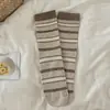 Calcetines de Oso de Dibujos Animados Estilo Coreano Etiqueta de Tela ins Rayas Calcetines de Media Pantorrilla con Micro-Presión Lazo de Encaje Dulce Calcetines Apilados