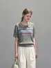 Camisa Polo de Tricô Listrada Retro Francesa de Manga Curta para Mulheres, Início do Outono, Temperamento, Emagrecedor, Ombro Normal, Top Pequeno
