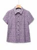 Camisa de manga corta para mujeres de mediana edad y mayores, ropa de verano para madres, estampado floral de algodón puro, top holgado con cuello, nuevo estilo de camisa para abuela