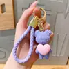 Llavero Creativo Oso Corazón Corriendo con un Buen Carnicero, Llavero de Muñeco de Pareja Mismo Estilo Colgante para Bolso