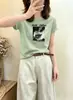 Fornecimento direto de camisetas de algodão canelado de 220g para mulheres da fábrica de origem, tops de manga curta slim fit para o verão, Treze Linhas de Guangzhou