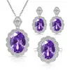 Transmisión en Vivo Más Vendido Conjunto de Joyas de Piedras Preciosas Rojas y Azules Color Huevo de Paloma, Popular Collar de Cristal de Lujo, Aretes y Anillo para Mujeres en Europa y América