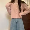 Cárdigan suéter corto de cuello cuadrado holgado para mujer, nuevo estilo otoño e invierno, top de punto versátil petite, estilo coreano