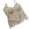 Camisola Ajustada Estilo Francés con Estampado de Hueso y Copas Integradas, Adecuada para Usar como Prenda Exterior, Presenta un Look Puro y Sexy con Encaje Cepillado