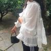 Camisa de manga larga con cuello redondo y lunares de encaje empalmado Dongdaemun para mujer coreana de alta gama