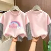 Camiseta para niña, algodón puro, a rayas, manga larga, nuevo modelo primavera y otoño 2026, camiseta básica para niñas estudiantes, top para niños