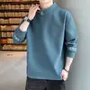 Sudadera de otoño e invierno para hombre con cuello alto medio, forro polar, corte holgado, capa base versátil, forro polar alemán de doble cara, cuello alto, camiseta de manga larga