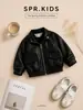 Conjunto de Jaqueta de Couro para Motocicleta Infantil 2026 Outono Novo Estilo Jaqueta Cool com Gola Reversível Camisa POLO para Crianças Pequenas