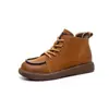 Botas de Couro Genuíno com Zíper Lateral Novas Outono/Inverno 2024 Botas Curtas Vintage Botas Curtas Casuais Femininas de Couro Bovino de Camada Superior Bico Redondo Planas
