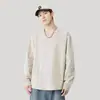 Camiseta Masculina de Manga Longa 230G Algodão Penteado Pesado Outono e Inverno Gola Redonda Gola Alta com Base de Moletom Masculino Tendência